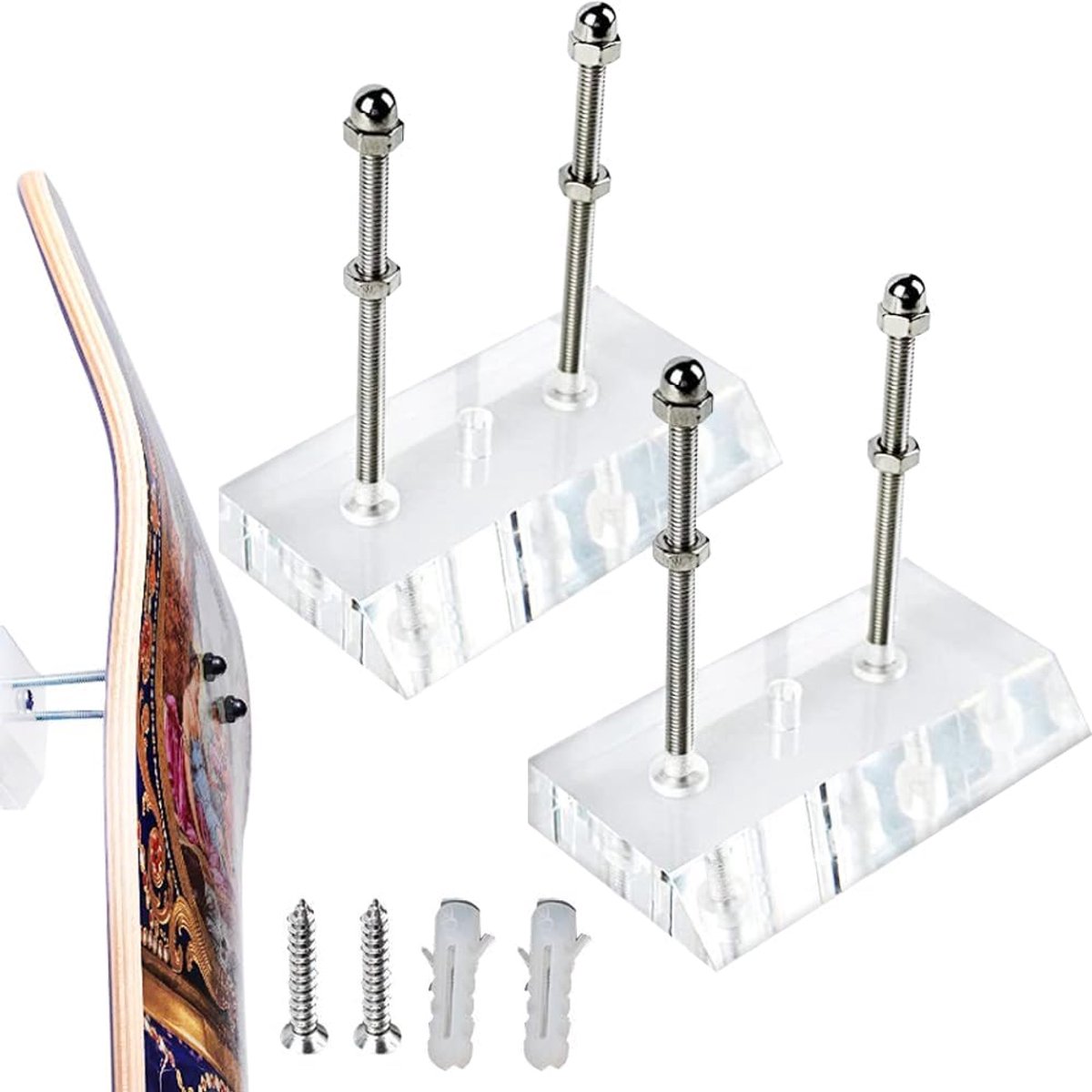 Muurbeugel acryl 2 stuks skateboard-hangers doorzichtig skateboard display skateboard houder wand helder skateboard rek helder voor skateboard deck display en opslag