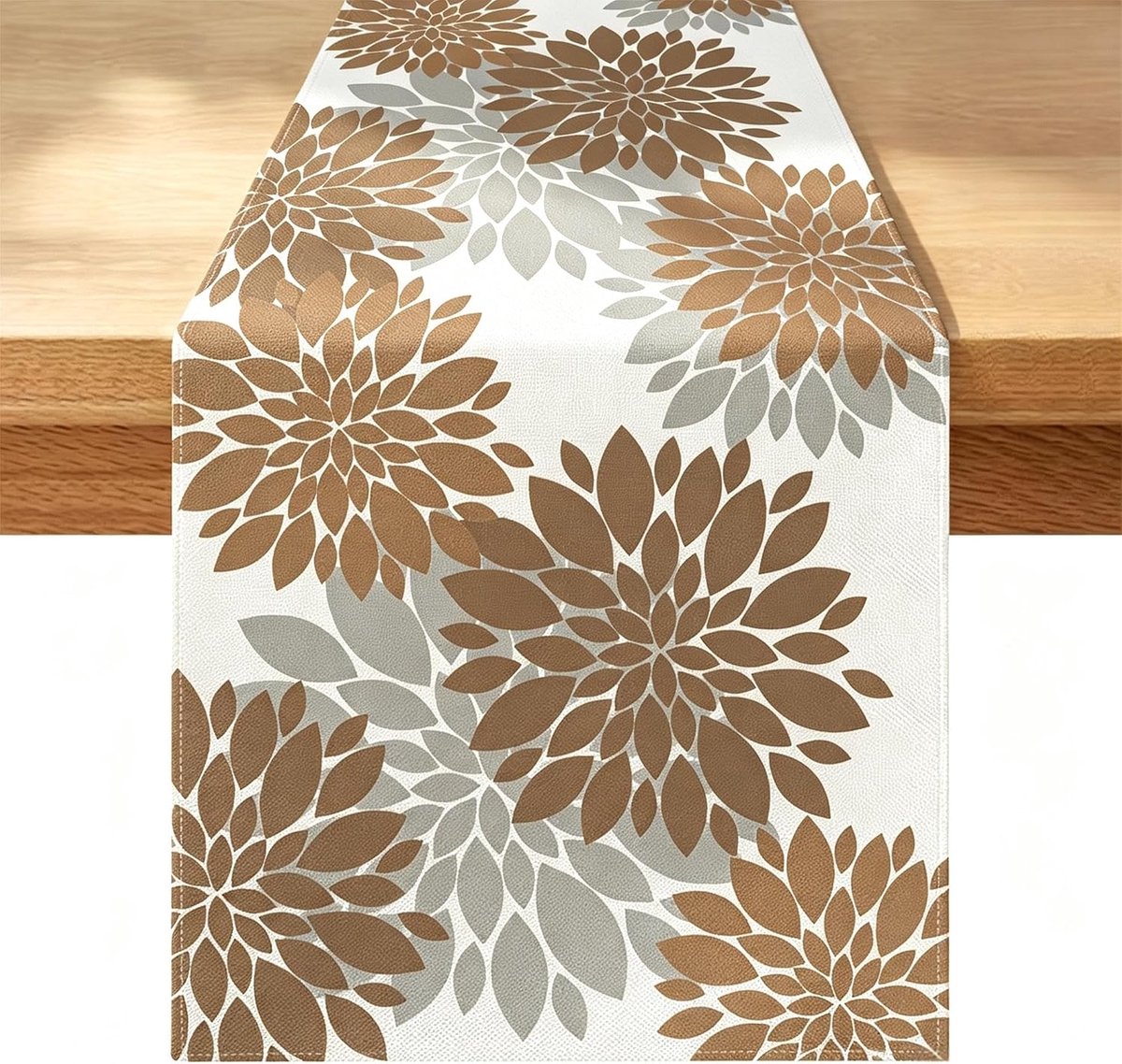 Tafelloper Dalia Modern Bloemen Bruin en Grijs Zomer Herfst en Alle Seizoenen Tafelkleed voor Keuken Eettafel Home Decor Party Festival Bar Tuin 40 x 140 cm