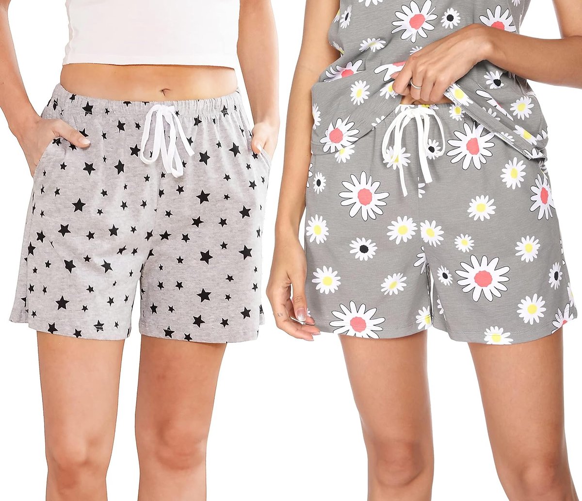 Pyjamabroek voor Dames Kort Nachtkleding Broek Loungebroek Slaapbroek met Zakken en Trekkoord