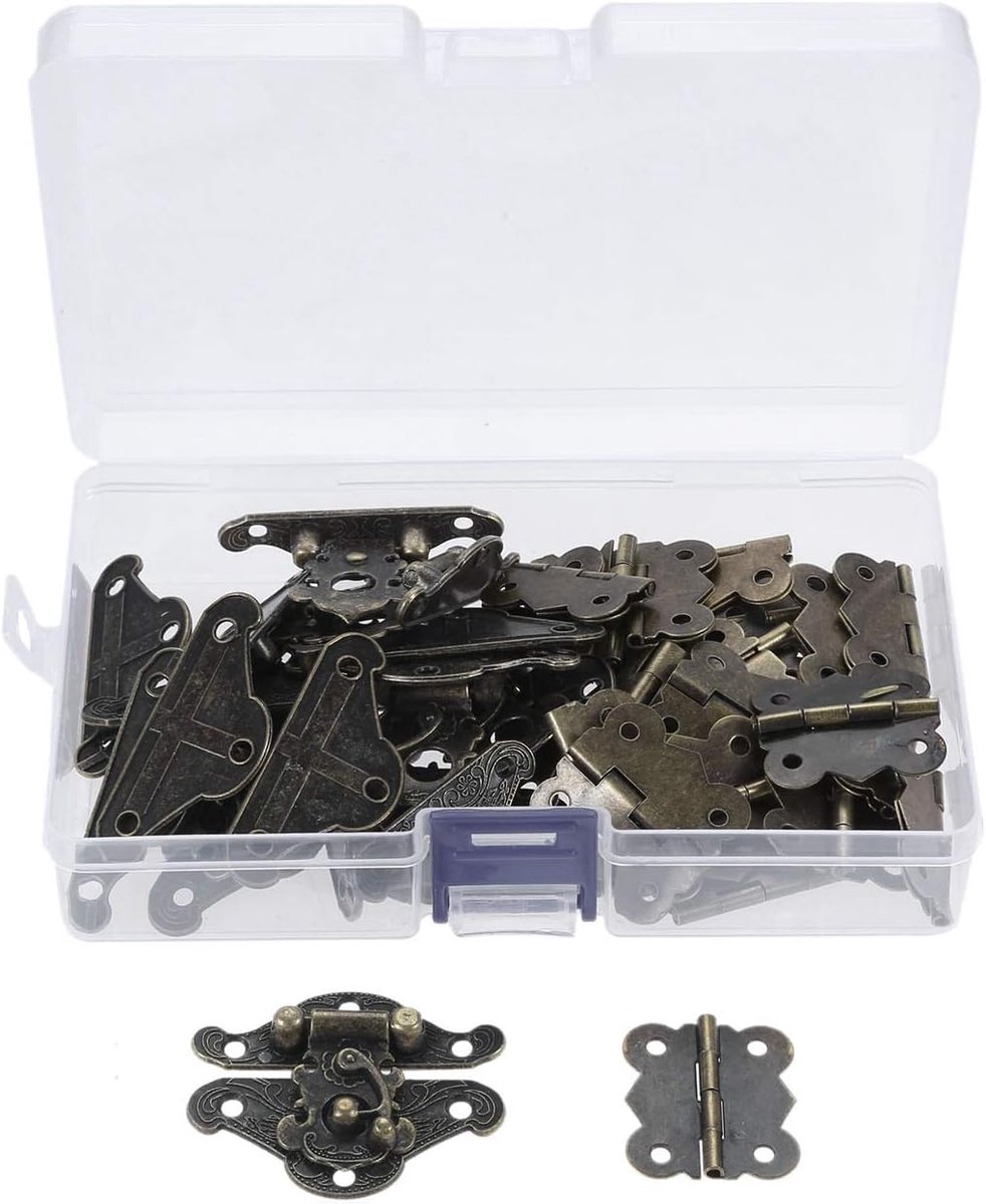 Scharnieren, 12x Box Latch Hasp en 24x Versier scharnieren voor Jewel Box Pen Box Houten Kast, met Opbergdoos en 168 Schroeven