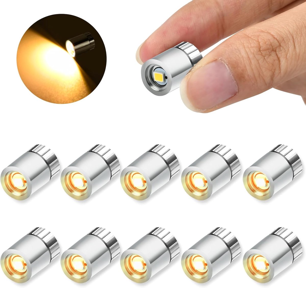 10 stuks mini-ledverlichting, klein ledlicht met batterij, micro-ledlampen, kleine speelgoedlamp, geschikt voor het decoreren van poppenhuizen, doe-het-zelf model (warm wit licht)