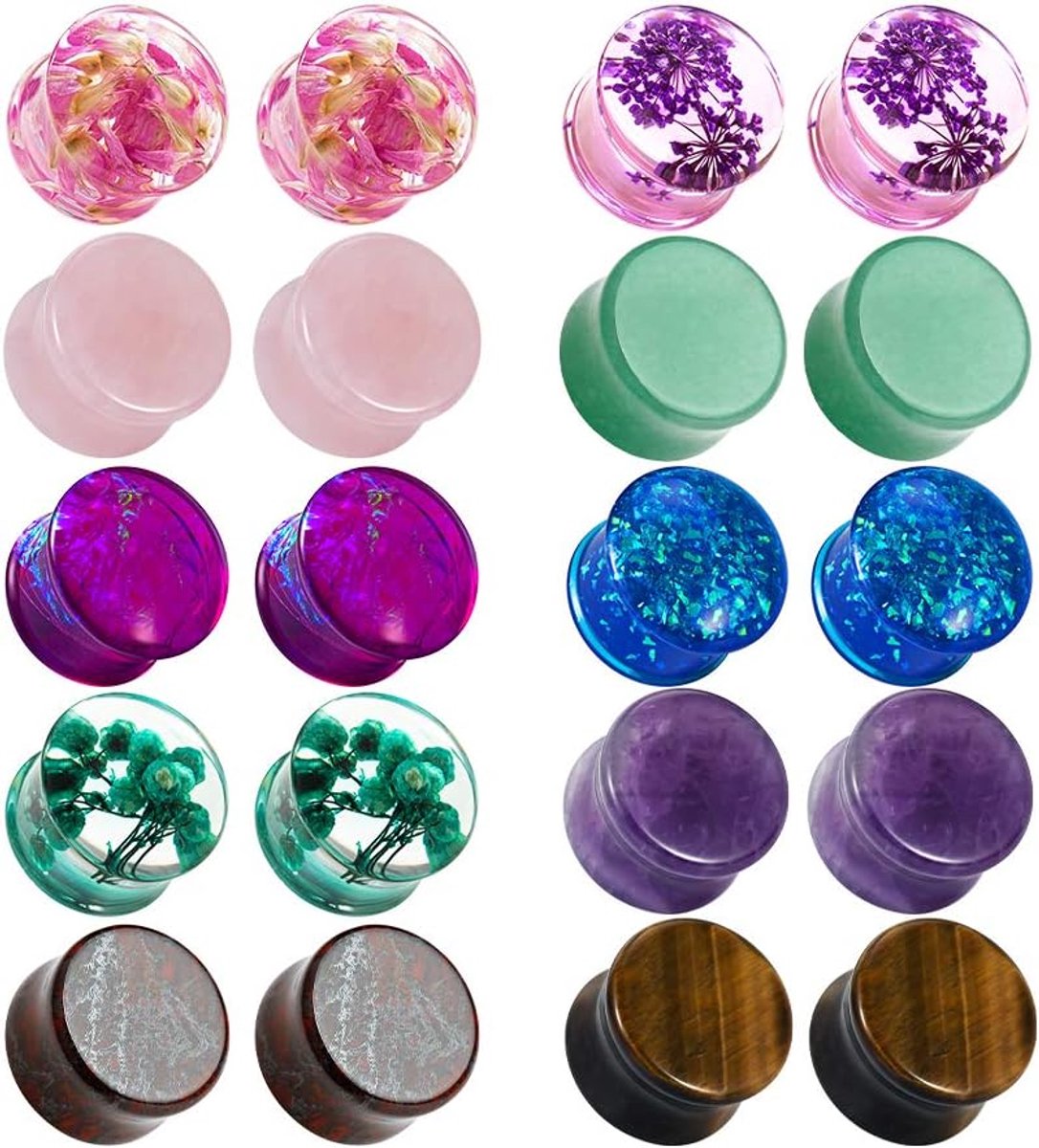 20 stuks gemengde stenen oorspreiders dubbel uitlopend hout 0 g kaliber 8 mm 16 mm, Steen, Zoutsteen