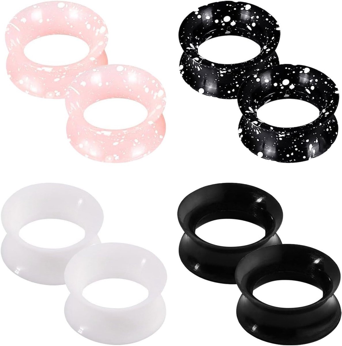 Set van 12 stuks zwart wit siliconen oortunnels set met stippen oorpiercing sieraden 6 mm - 16 mm, Siliconen