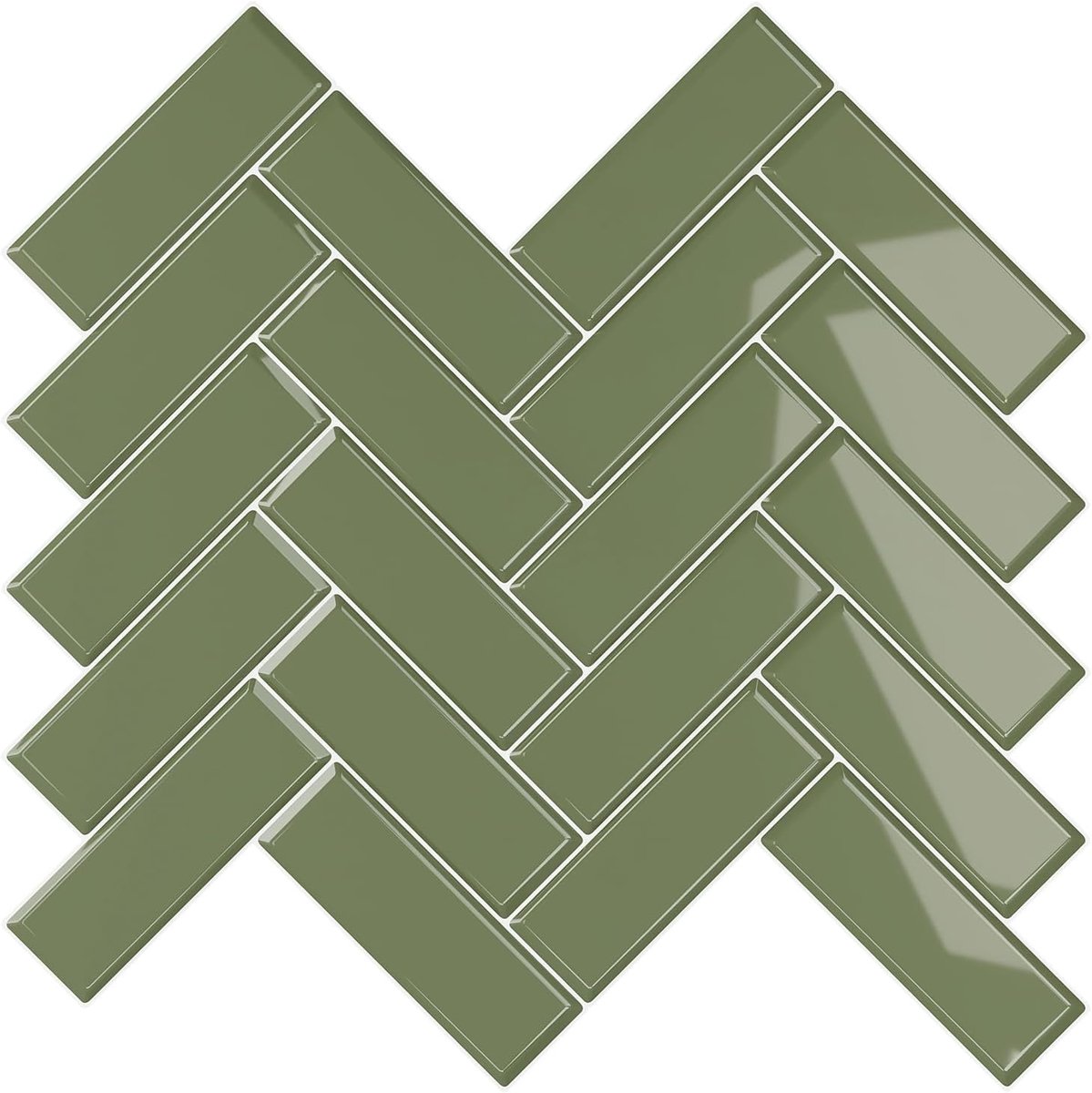 Olijfgroene Visgraat Muurtegels Schil en Stok Backsplash voor Keuken Waterdichte Plak op Muurtegels Badkamer 6 Vellen Waterdichte Doucheruimte Open Haard Wasruimte Verwijderbaar 30,5cm×30,5cm