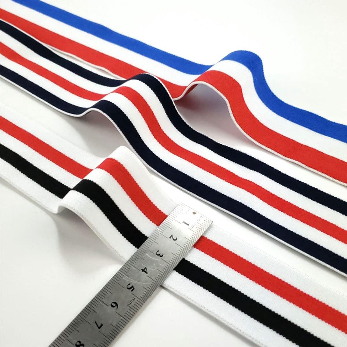 Elastische band, elastisch koord, voor naaien en huishouden, 5 m, 40 mm, voor doe-het-zelf handwerk (rood-wit-blauw gestreept)