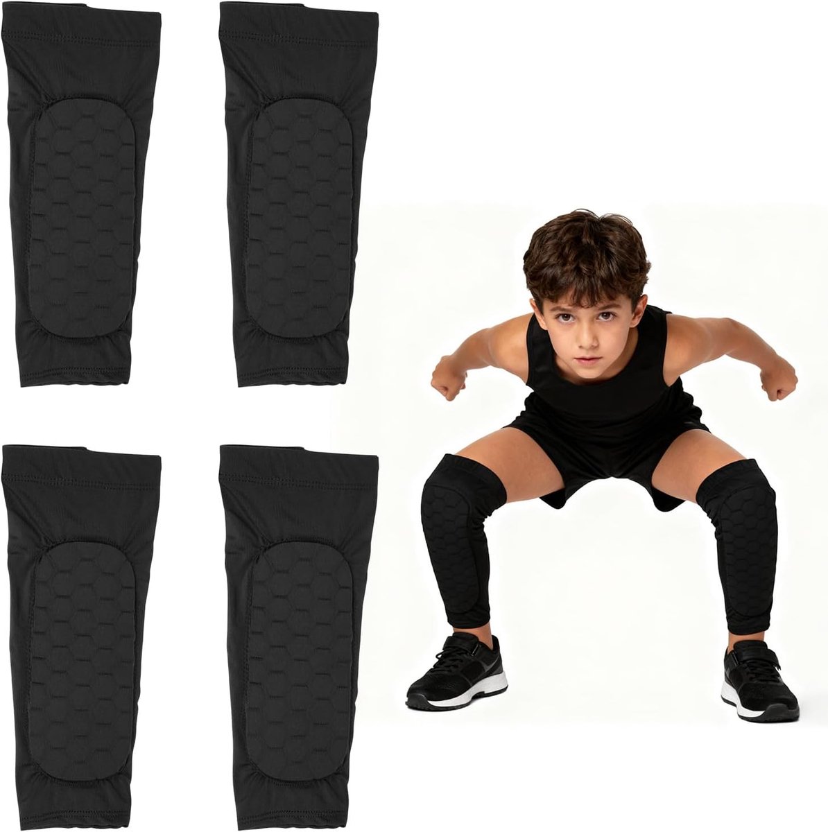 Scheenbeschermerset, 1 Paar Scheenbeschermerhouders voor Kinderen, & 1 Paar Sportsokken met Grip | Complete Set met Antislipbescherming voor Voetbal, Basketbal, Tennis, Hardlopen