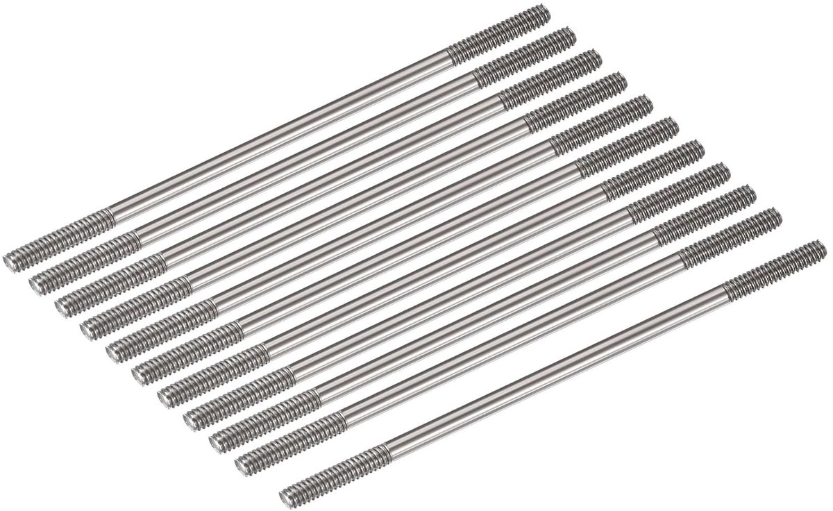 Dubbeleindige schroefdraad stangverbinder van 304 roestvrij staal voor DIY RC auto, boot, auto, vliegtuig, helikopter model & doe-het-zelf materiaal, M2 x 45 mm, verpakking van 15 stuks