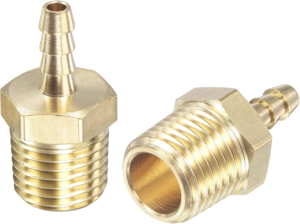 Sourcing map Messing slang, rechte aansluiting, 3/16 inch x NPT 1/4 mannelijk, slang, aansluiting voor water, brandstof, 2 stuks