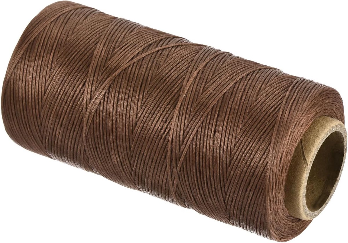 Gewaxte draad, 197 yard 1 mm 210D platte waxdraad polyester gewaxte draad voor leer naaien handgeweven boekbinding huisdecoratie, lichtbruin