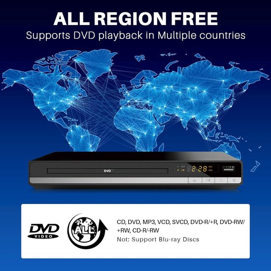 DVD Speler - Mediaspeler - Films Kijken - Regiovrij Afspelen - 1080P Upscaling - Zwart — afbeelding 2