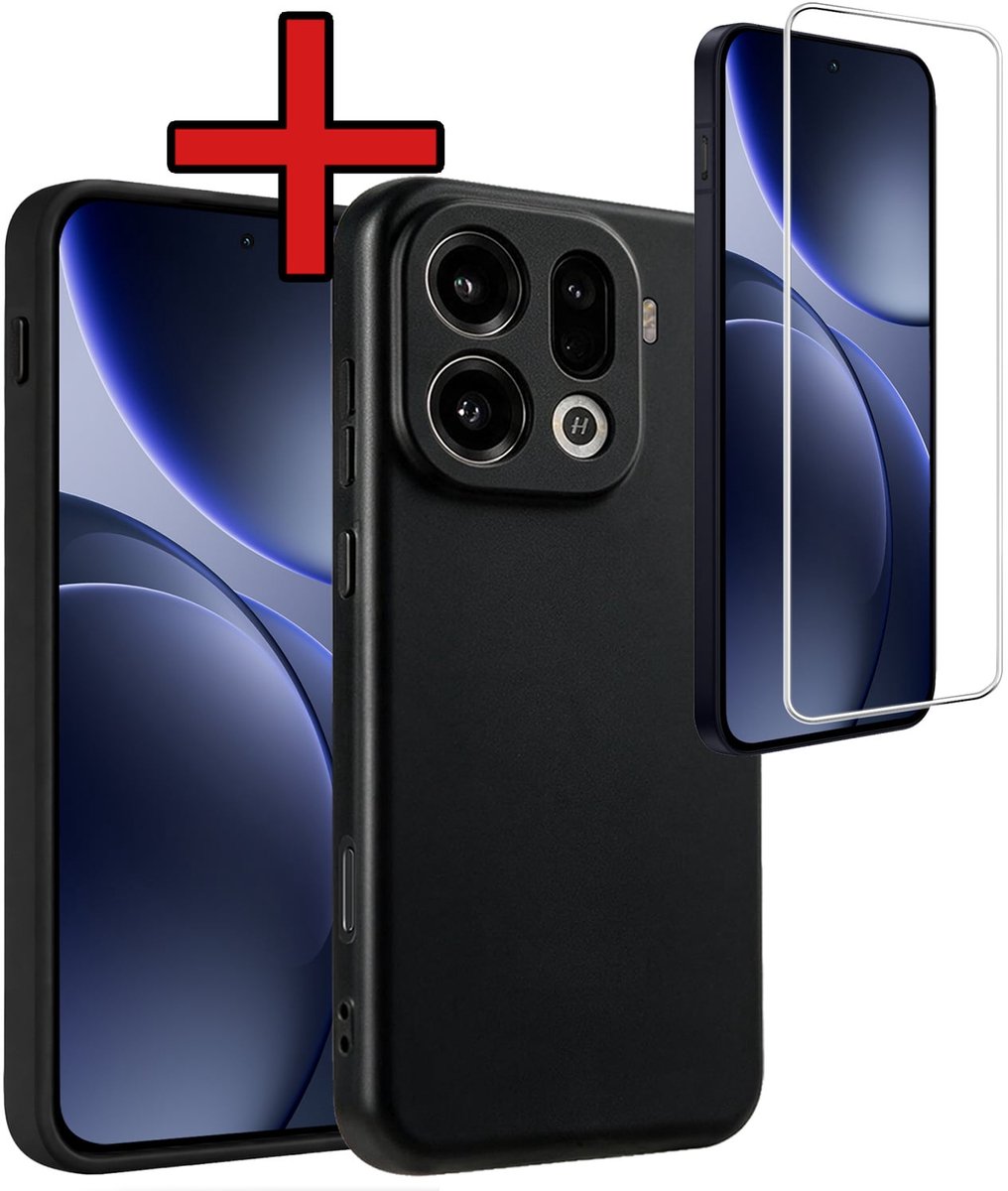 Hoesje - Met Screenprotector - Geschikt voor OPPO Find X9 Pro - Sterk & Shockproof - Telefoon Hoes - Back Cover - Siliconen Case - Telefoonhoes - Zwart