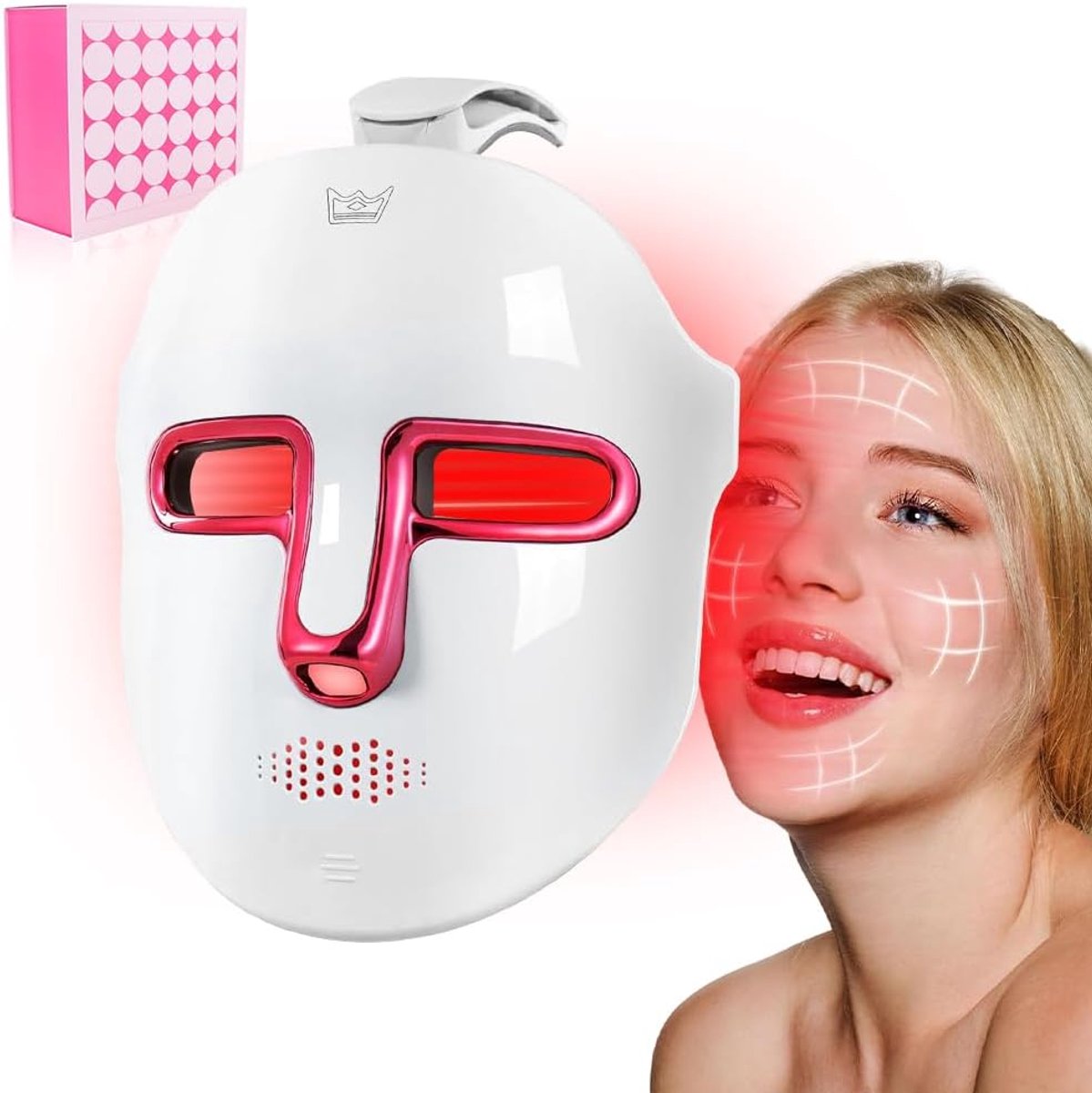 LED-gezichtsmasker, 7 kleuren, oplaadbaar LED-lichttherapiemasker voor gezichtsverzorging, roodlichttherapiemasker voor alle huidtypen, verjonging