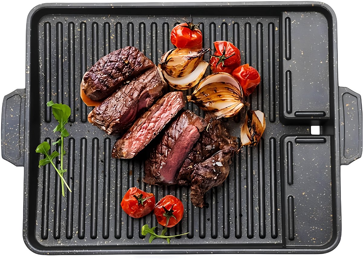 SNJY® Grillplaat Inductie - Bakplaat Inductie - Grill Apparaat - Aluminium Pan - 37 x 26 cm - Zwart
