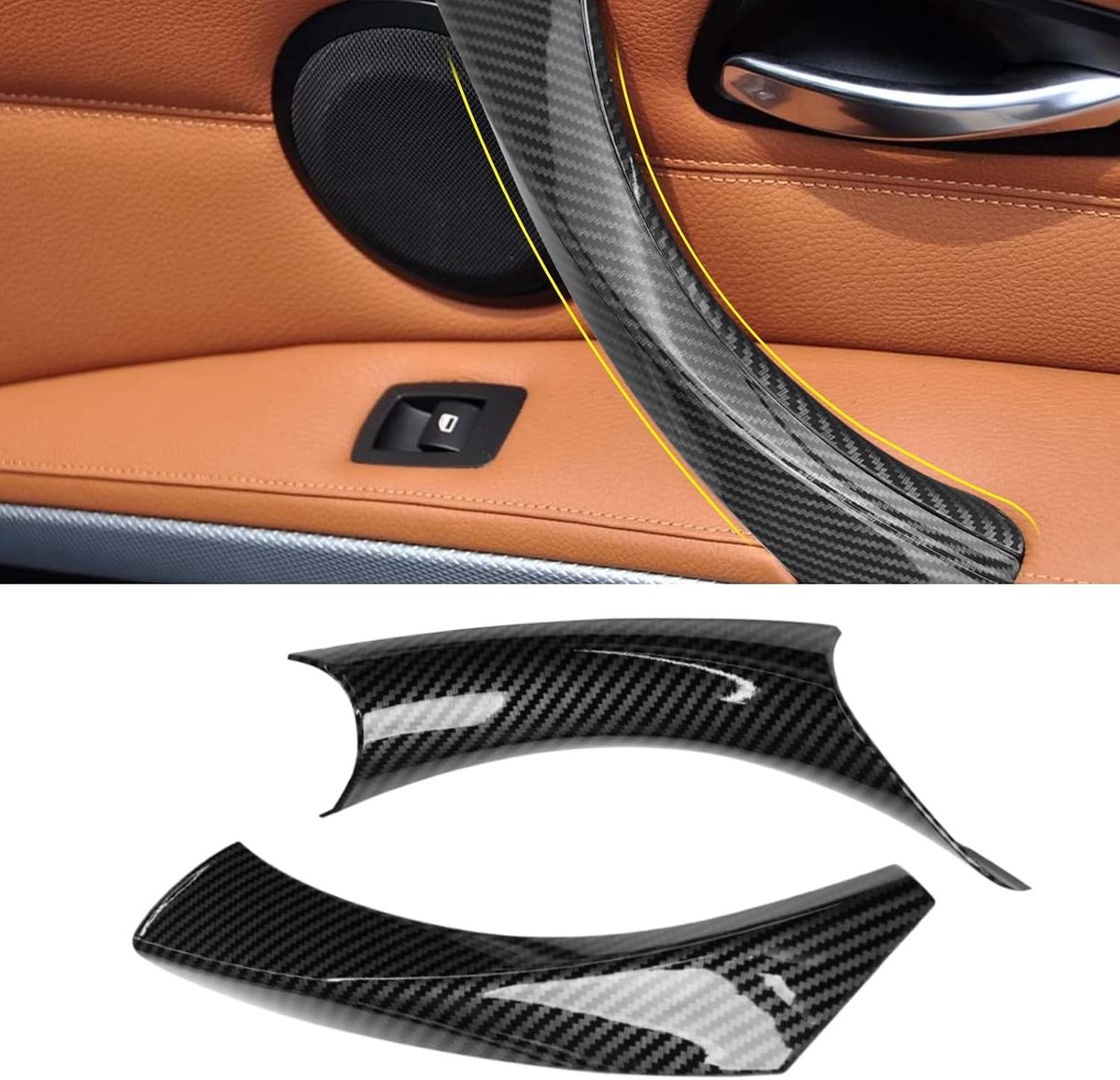Set van 2 Binnenhandgrepen met Clip voor BMW 3 Serie E90 E91 E92 E93 - Carbon, Passagiershandgreep, Compatibel met 316 318 320 323 325 328 (2005-2011)