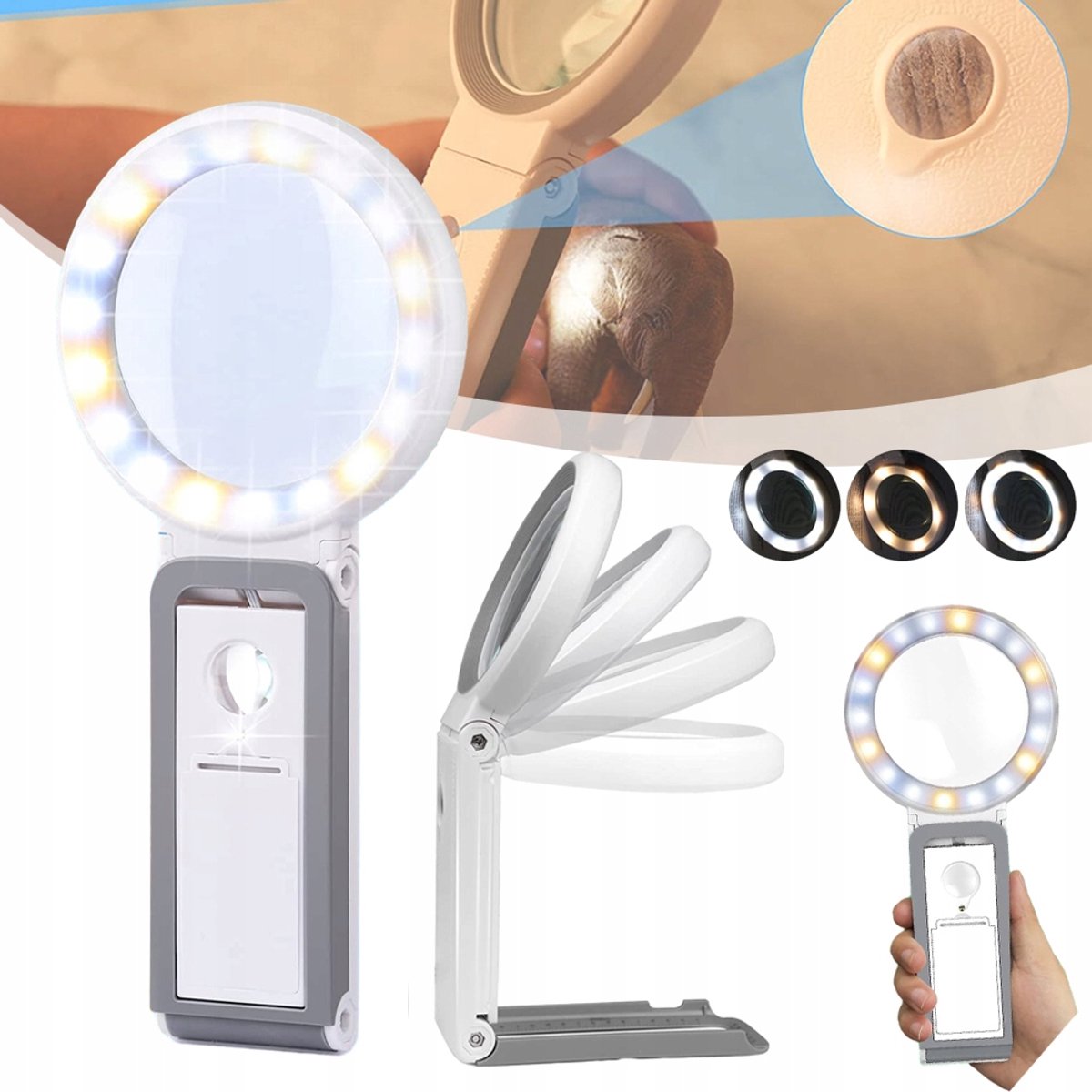 Vergrootglas Met 30x En 10x Vergroting 18 Led Lampjes En Inklapbare Standaard – 3 Verlichtingsstanden Grote Glazen Lens Draagbaar – Ideaal Voor Boeken Munten En Postzegels