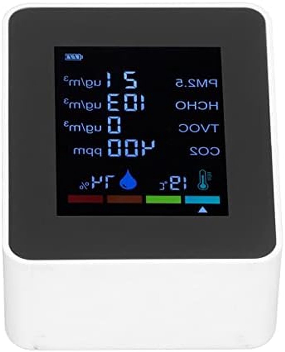 Luchtkwaliteit Monitor - CO2 Meter - Binnenklimaat Meten - 6-in-1 Detector - 9 x 7 x 3.4 cm - Wit