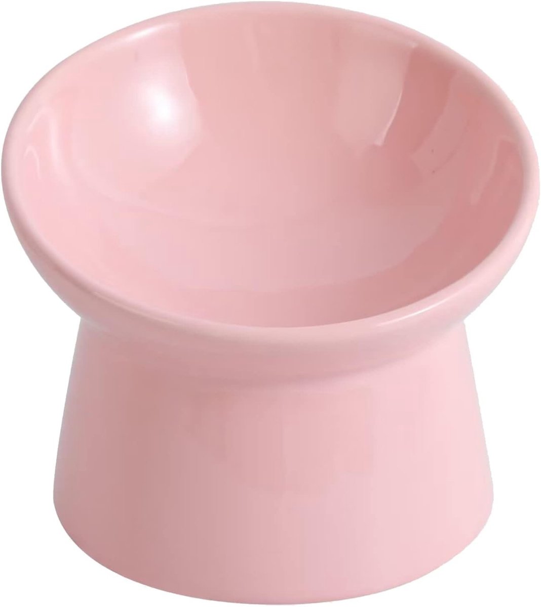 Verhoogde keramische kattenvoederbak - Schuin en anti-braak - Vriendelijk voor snorharen - Magnetron- en vaatwasmachinebestendig - 15,5 cm - Roze - Ideaal voor kattenvoer en water
