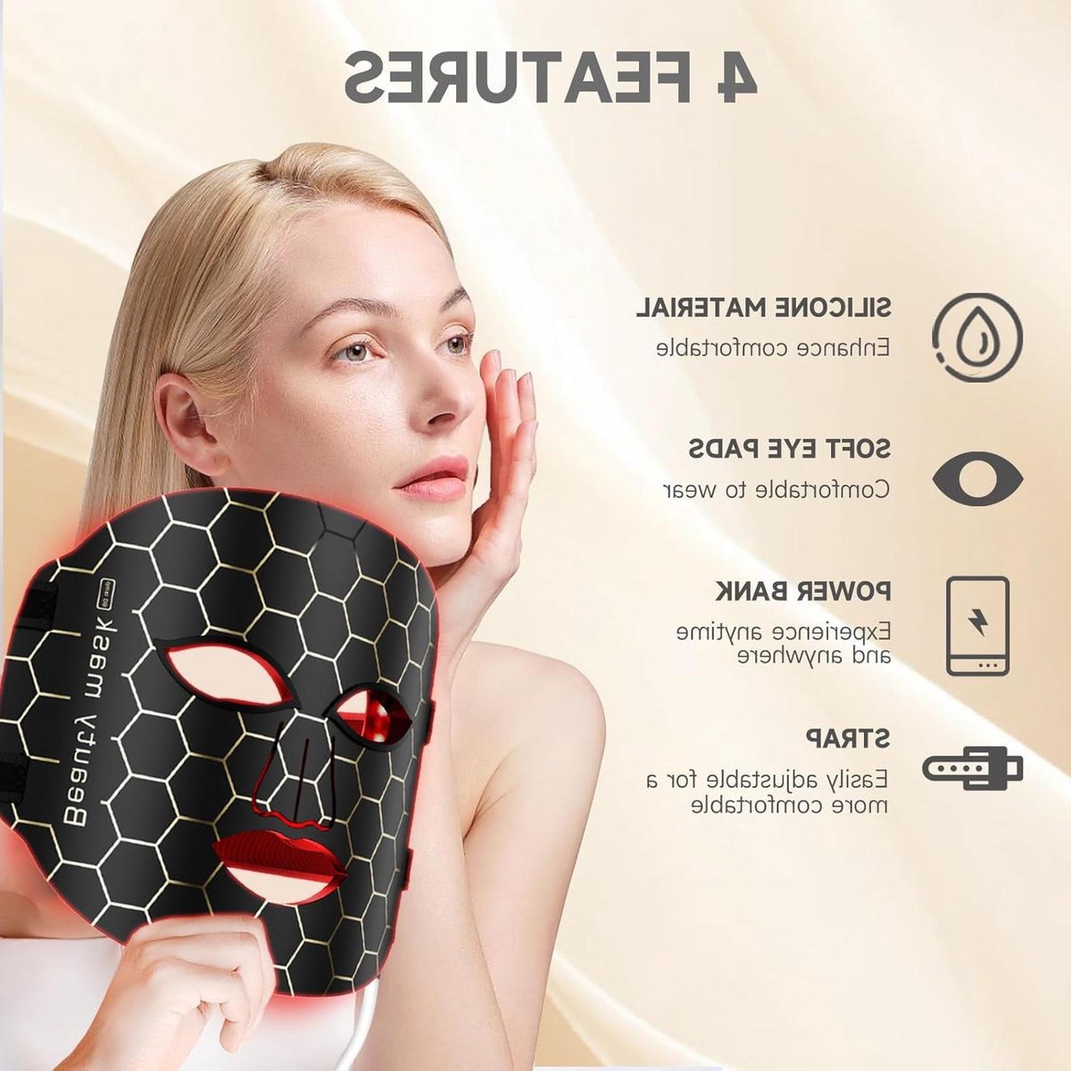 Gezichtsmasker LED - Lichttherapie Masker - Huidverbetering Thuis - Drie Lichtmodi - Niet gespecificeerd - Niet gespecificeerd