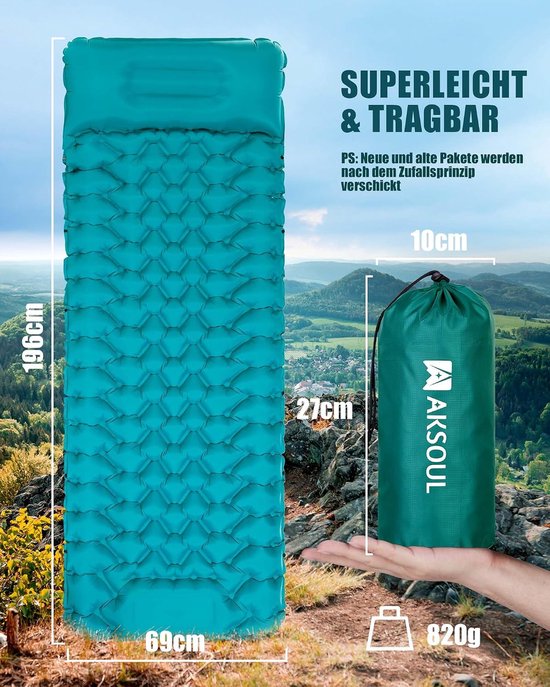 Kampeer Slaapmat - Luchtbed Opvouwbaar - Buiten Ontspannen - Zelfopblazend Met Pomp - 10CM Dik - Pauwenblauw — afbeelding 5