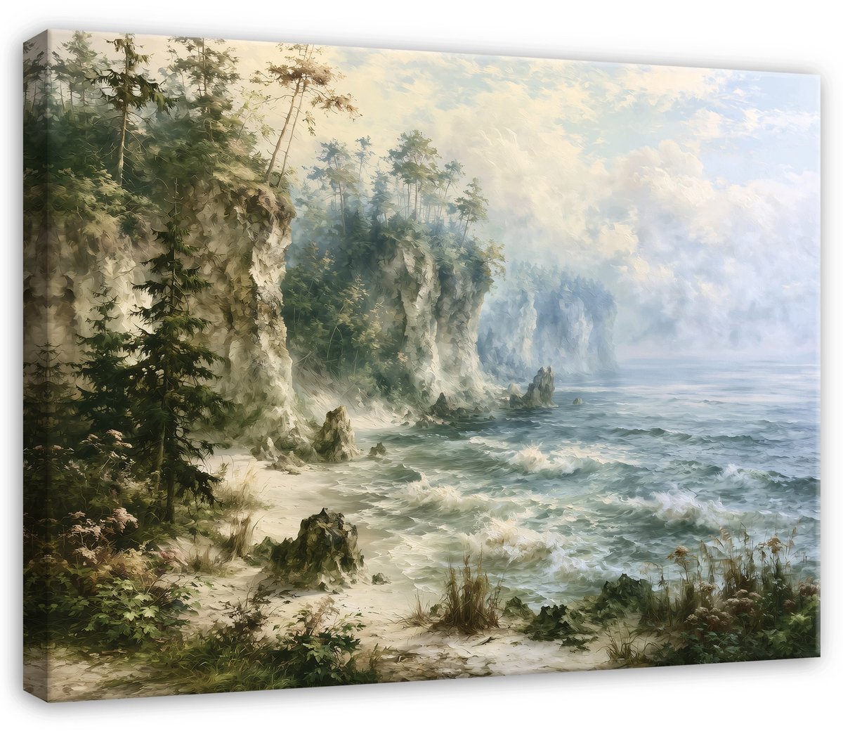 WALLARENA Canvas schilderij 90x60 cm - zee, kliffen en kustlandschap Groen