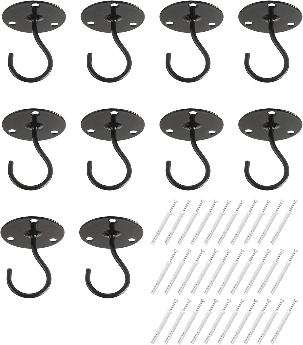 Kaststangsteunen 10 Packs - Zwart met veer - Stevige metalen wandsteunen - Ideaal voor ruimtebesparing - ShopVlot