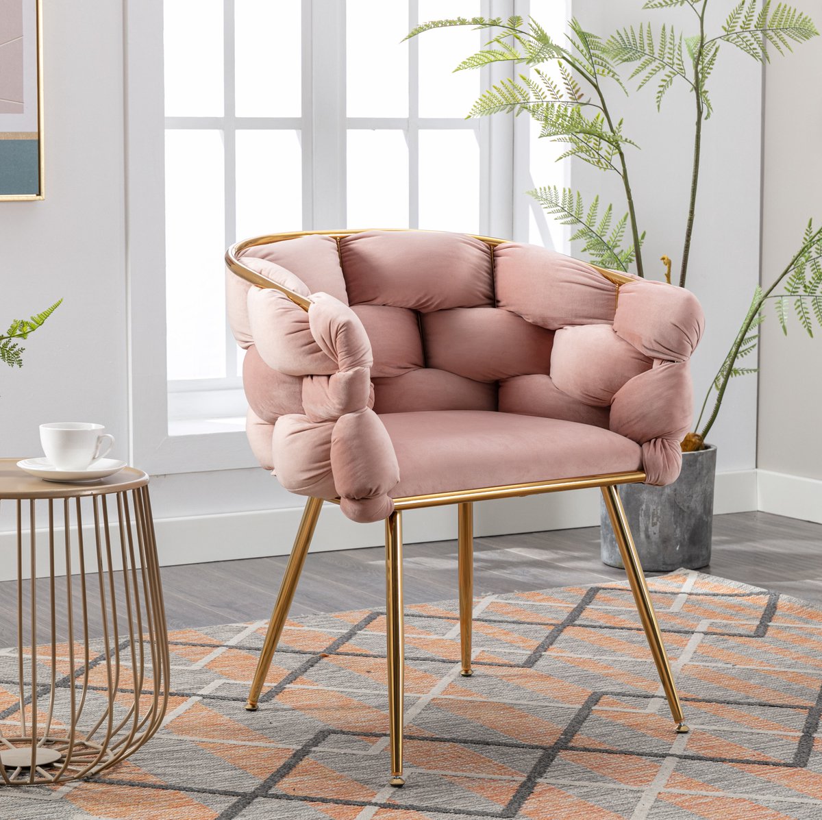 MODENUIT Fauteuil 58 x 59 x 75 cm - Met Armleuningen - Voor Woonkamer, Slaapkamer En Eetkamer - Velvet - Roze