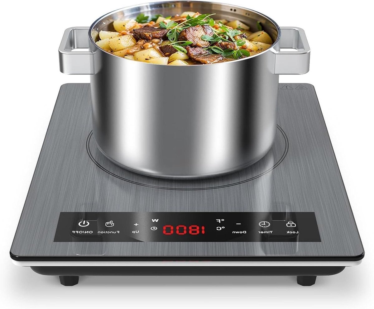 Inductiekookplaat Enkel - Draagbaar Fornuis - Snel Koken - Kinderslot Functie - 1800 Watt - Grijs