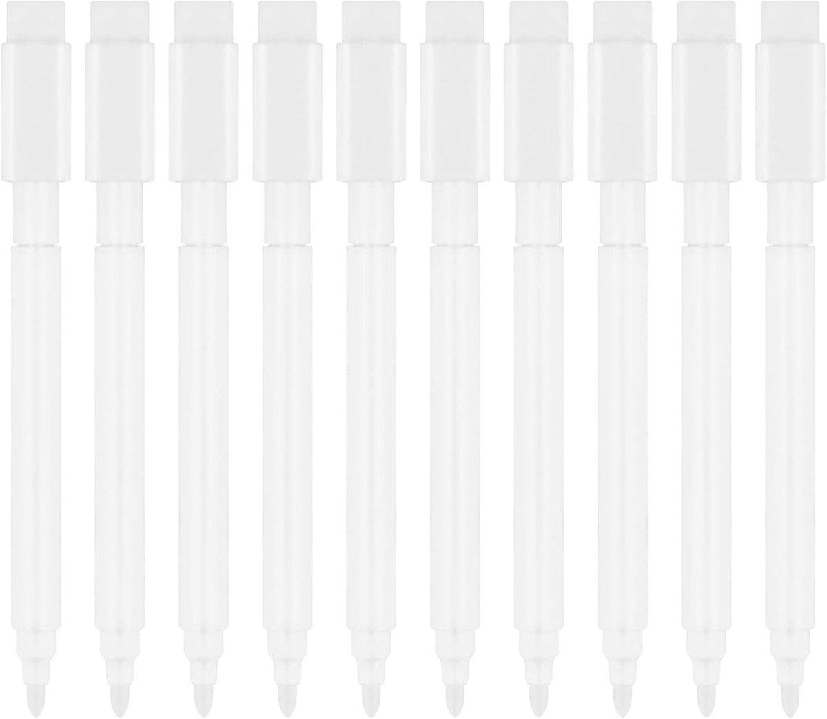 SnelShoppen - 10 Witte Liquid Chalk Pennen, Wasbaar voor Borden en Glas, Waterbestendige Markers, Sneldrogend voor Hout, Canvas, Keramiek, Textiel