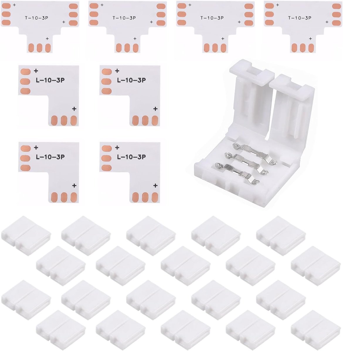LED strip connectors 28pcs - 20x4 L-vorm en 4 T-vorm - 3 pin 10 mm - voor eenvoudig aansluiten - ShopVlot