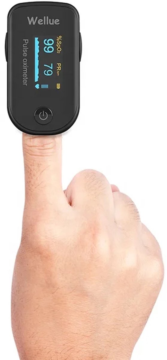 Wellue Saturatiemeter met Mobiele app - Hartslagmeter - Zuurstofmeter Vinger - Bluetooth - Inclusief batterijen - Zwart - Pulse Oximeter