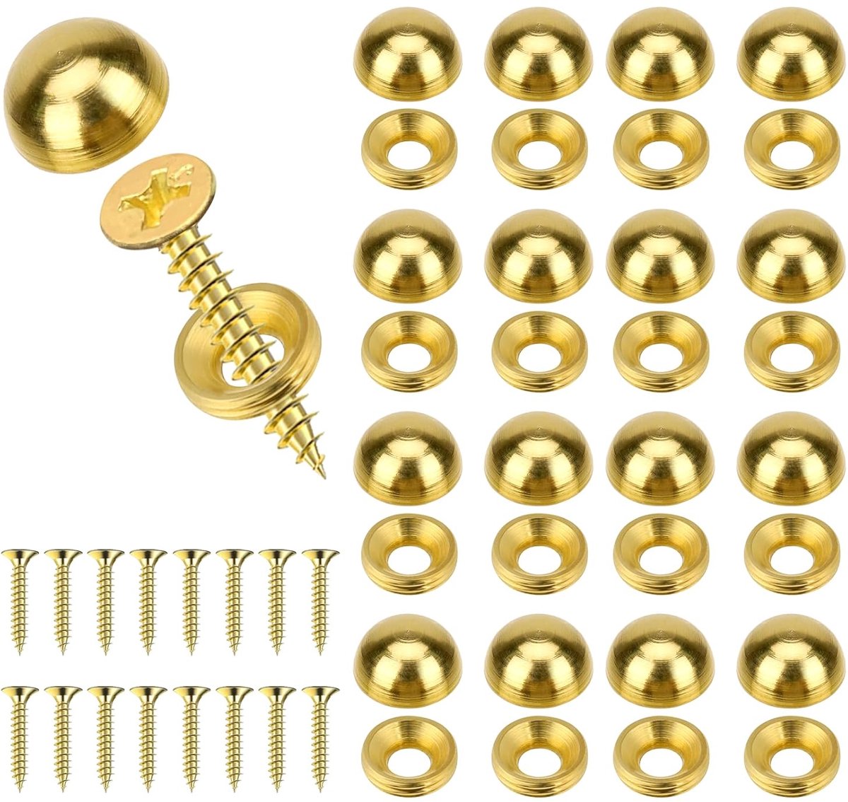 SnelShoppen - Pack van 16 Zelftappende Schroeven, Decoratieve Messing Schroeven met Caps, Voor Kastdeuren, Raam, Spiegel en Meubelbevestiging (15 mm)