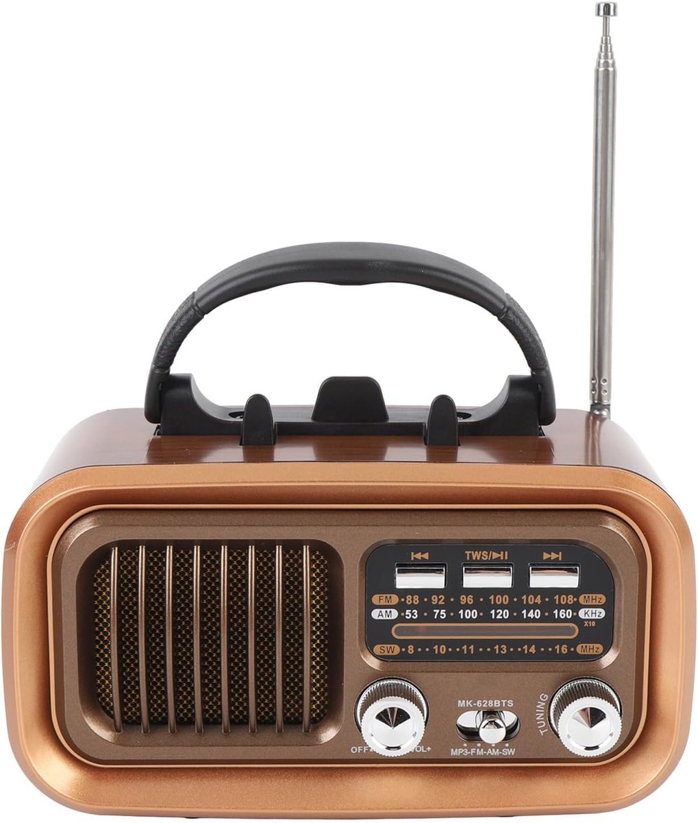 SnelShoppen - Vintage Bluetooth Speaker Radio, AM FM SW Draagbare Radio met Sterk Geluid, BT5.0, USB/TF Kaart en Muziekspeler, Zonne-energie Oplaadbar