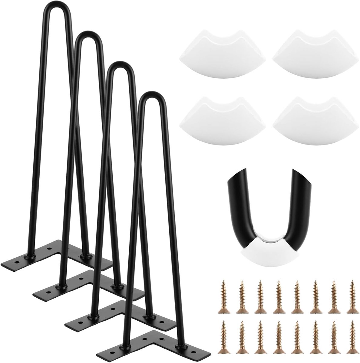 SnelShoppen - 4 Stuks Haarpijn Tafelpoten 35cm Zwart Stalen Poten met Vloerbeschermers en Schroeven voor Meubels, Sofa, Keuken en Tuin