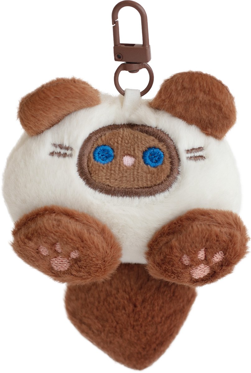 Pluche Kat Sleutelhanger - Bag Charm - Rugzakhanger - Knuffel Sleutelhanger - Bruin/Wit
