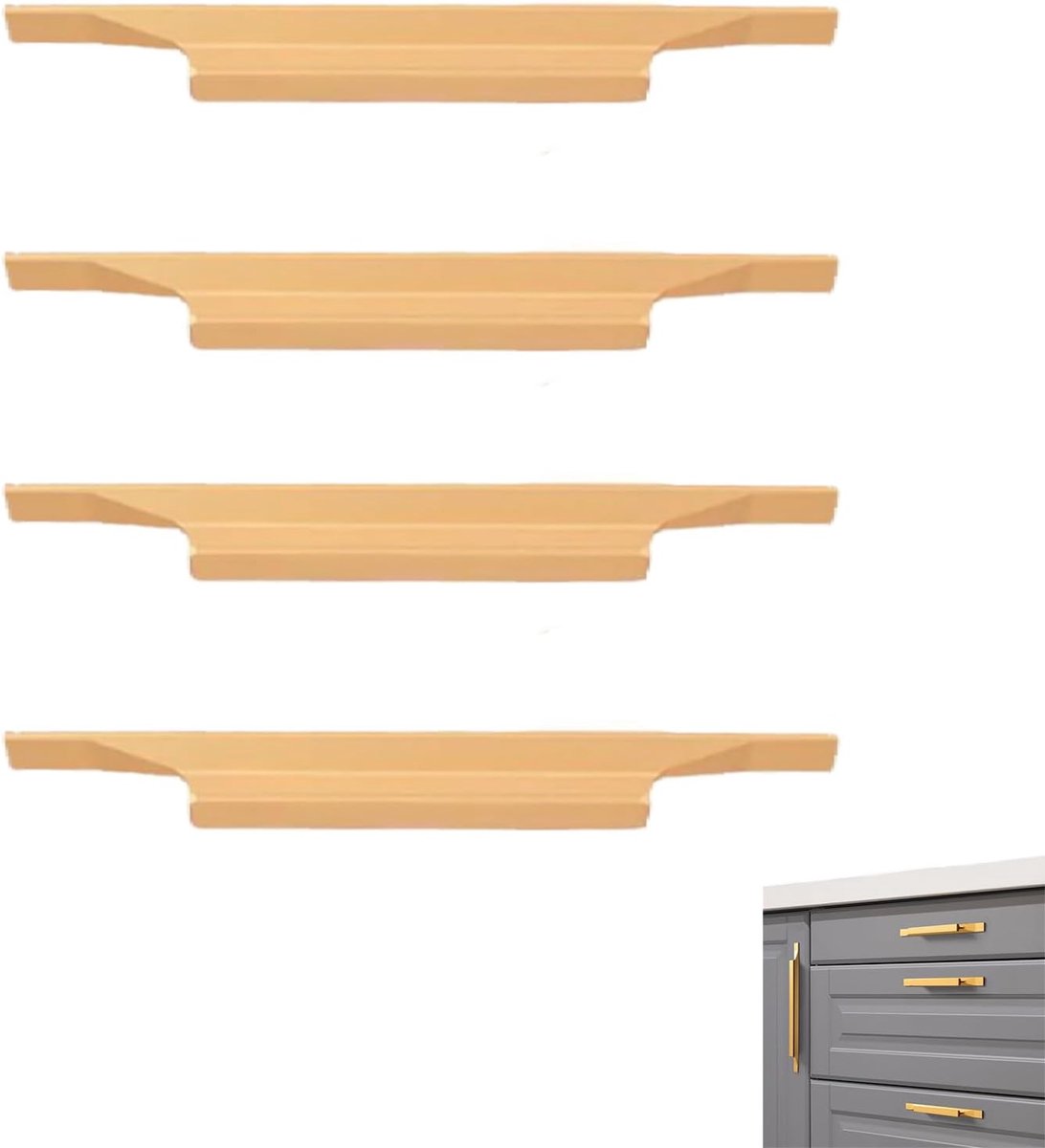 SnelShoppen - 4 Stuks Gouden Meubelhandgrepen, Kastgrepen, Ladegrepen, Geschikt voor Kasten, Garderobes, Cassettes, Hoogwaardige Aluminium, Elegante A