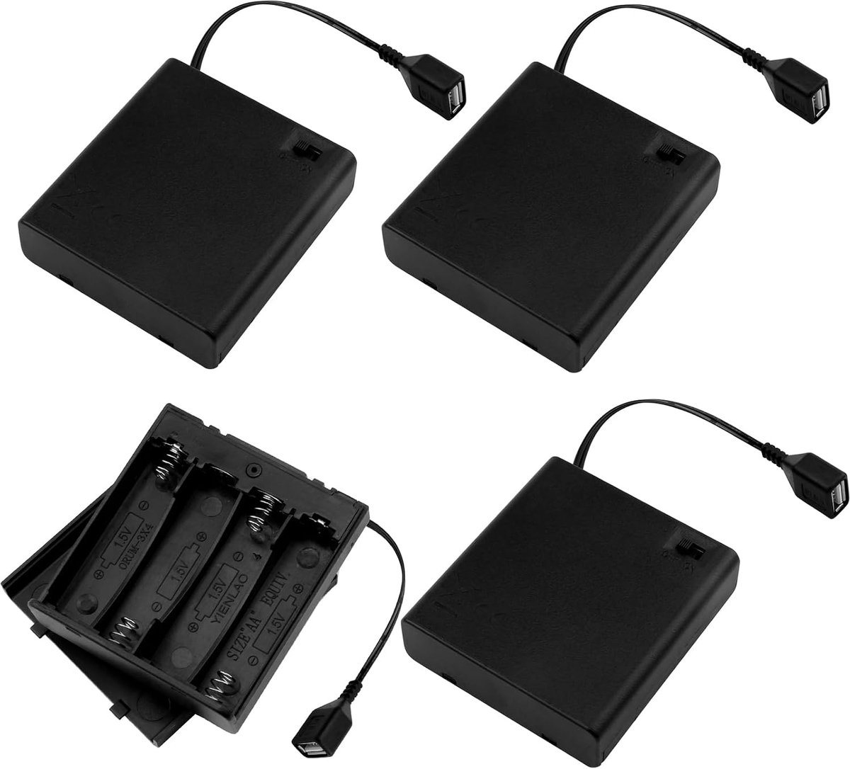 AA batterijhouder 4 stuks - met USB-aansluiting - schakelaar - ideaal voor elektronische projecten - ShopVlot