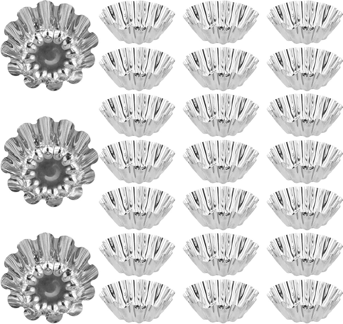 SnelShoppen - 25 Stuks Cakevormen, Kleine Quichevorm, Bakvorm Set, RVS Mini Taartvorm Muffinvorm Bakgerei Tartvorm Pudding Cake Muffin, Ideaal voor Fe