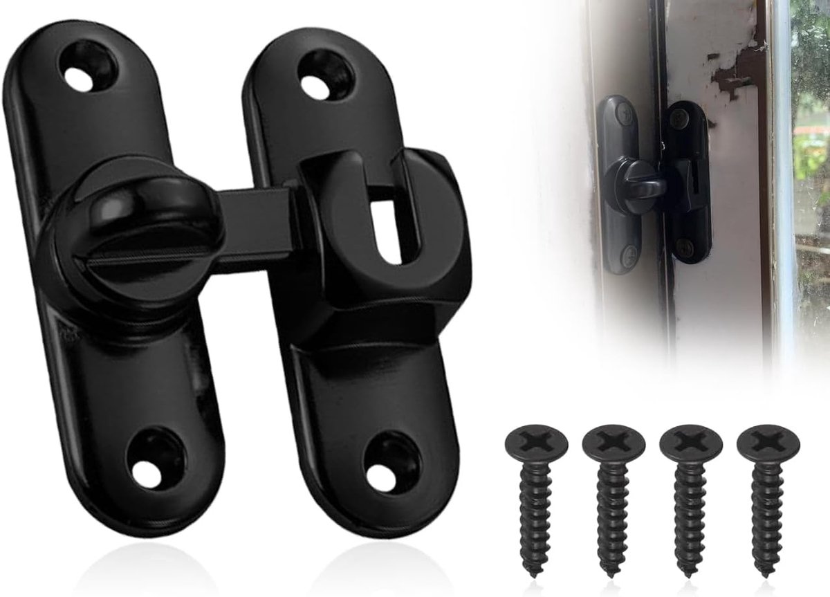 SnelShoppen - Lock Lock Deurslot 90/180 Graden, Schuifdeurslot, Rectangular Deurslot, Inclusief Schroeven, Voor Keuken, Slaapkamer, Badkamer, Zwart