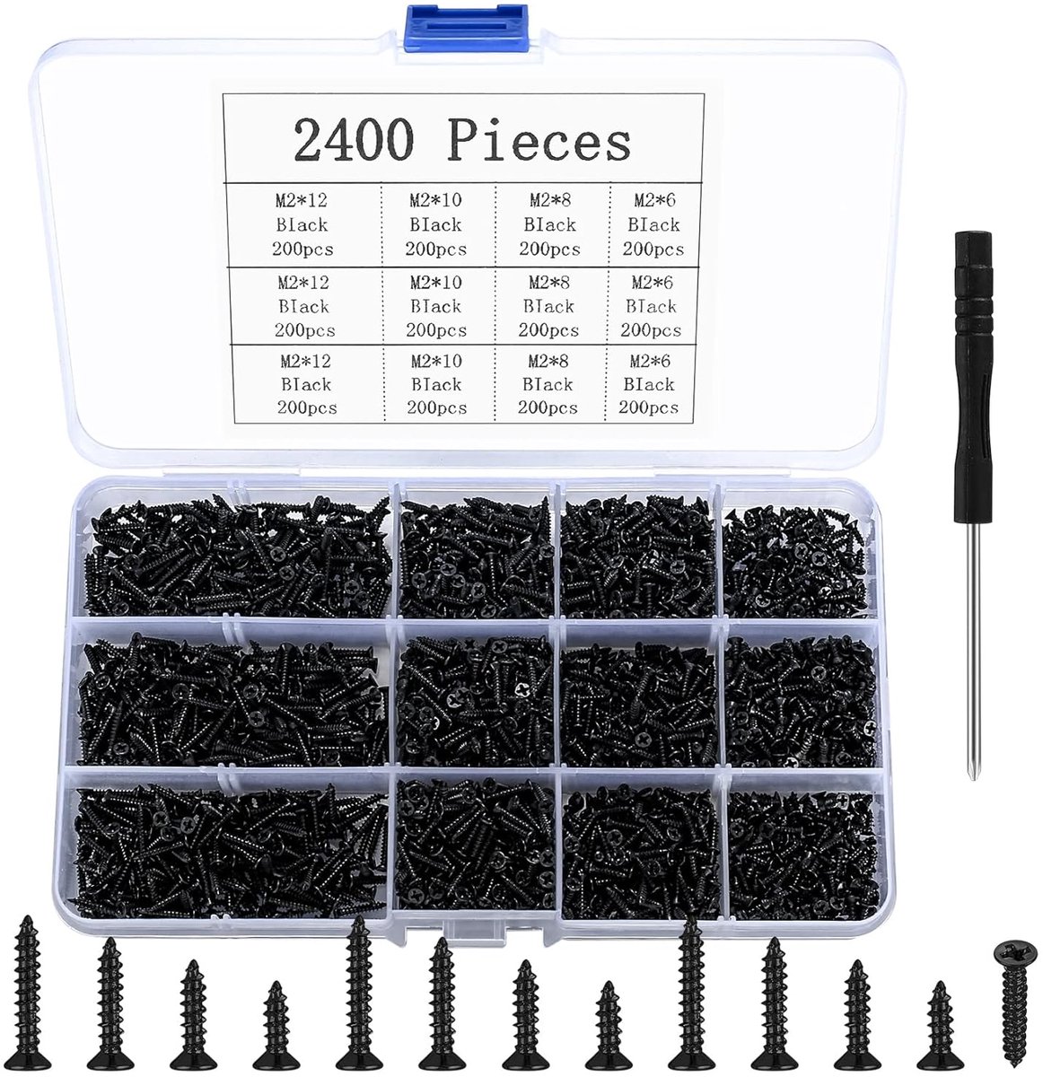 Small Self Tapping Screws, 2400 Wood Screws, Phillips Head Screws, Flat Self Tapping Screws for Electronics, DIY - ShopVlot