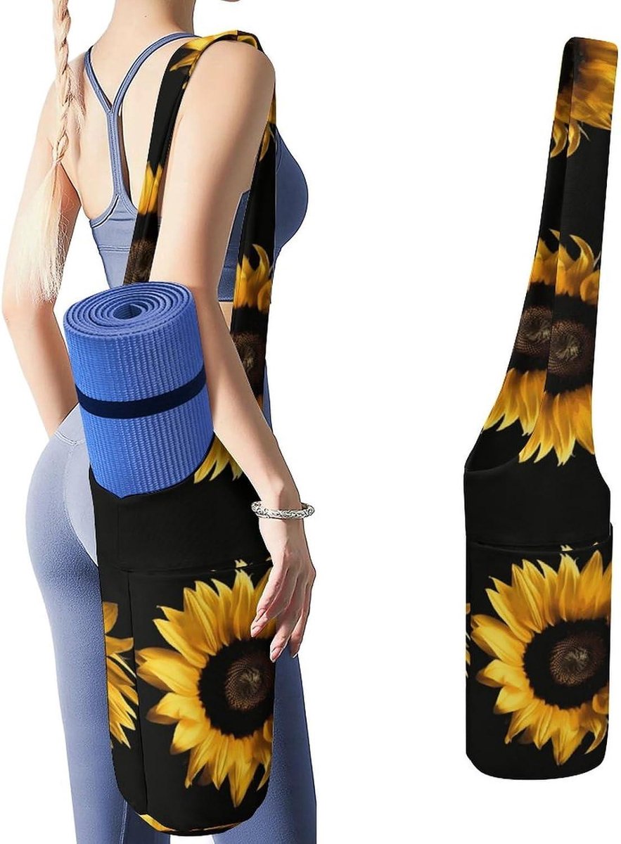 Yoga Mat Tas - Draagtas Gymtas - Sportspullen Dragen - Bloemenprint Canvas - 50x40x18cm - Wit