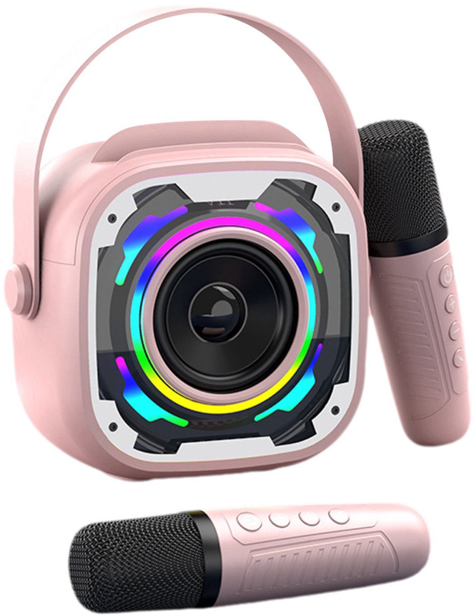ColorBeat Pro Karaoke Speaker – 5W Bluetooth Karaoke Speaker met RGB Light, Reverb & 2 Draadloze Microfoons V11 Roze