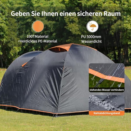 Campingtent voor 4 personen - Waterdicht, 3-4 seizoenen, Ideaal voor Festivals en Avonturen van Merkloos — afbeelding 4
