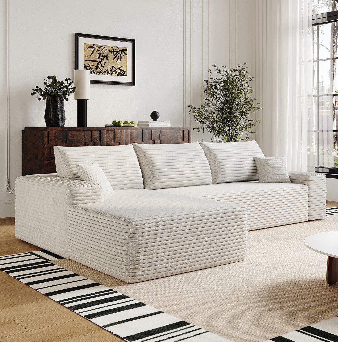 MIVRAY Hoekbank 270 Cm - Modulaire L-Vormige Chaiselongue - Diepe Zit Voor Woonkamer En Slaapkamer - Stof - Wit