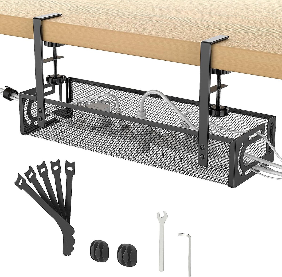 Kabelgoot Bureau 40 cm - Kabelmanagement Onder Bureau Zonder Boren - Met Verstelbare Klemmen - Voor Kabels en Stekkerdozen - Zwart