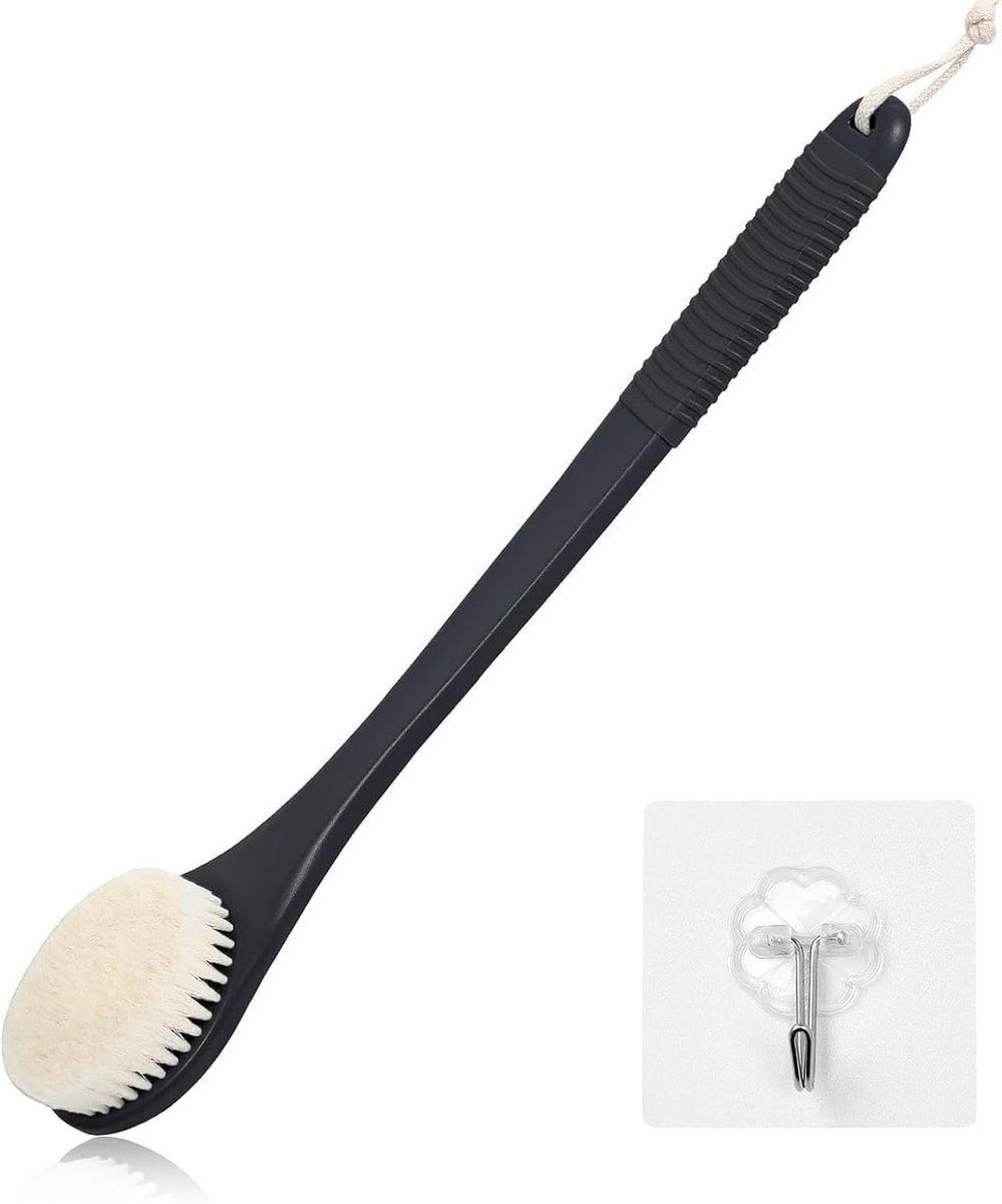 SnelShoppen - 43cm Back Brush voor Douche, Antislip Exfoliërende Lichaamsborstel voor Bad, Zachte Rugborstel voor Douche voor Mannen en Vrouwen (Zwart