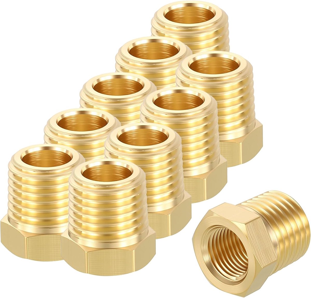 SnelShoppen - 10 Pack Male to Female Adapters, 1/4" MNPT x 1/8" FNPT, Messing, Corrosiebestendig, Voor Maritiem, Auto, Industrieel Gebruik