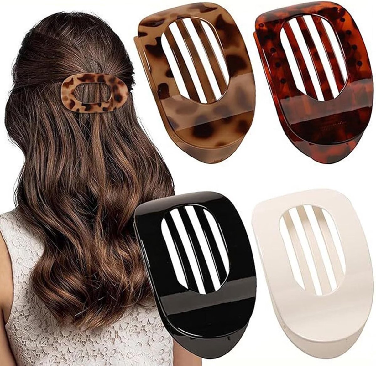 SnelShoppen - 4 stuks haarclips voor vrouwen, platte haarclip voor dun haar, sterke grip, zijhaarclips, lichtgewicht en duurzaam, ideaal voor dagelijk