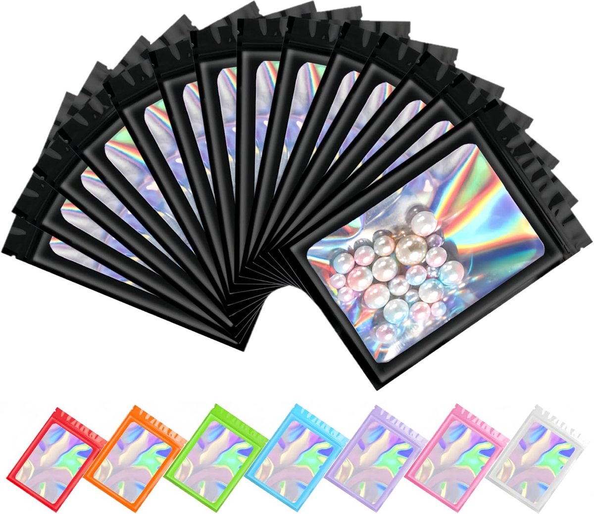 SnelShoppen - 100 Stuks Resealable Holografische Zakken met Transparante Venster, Herbruikbare Plastic Ziplock Zakjes, Aluminium-Mylar Tasjes, Kleine