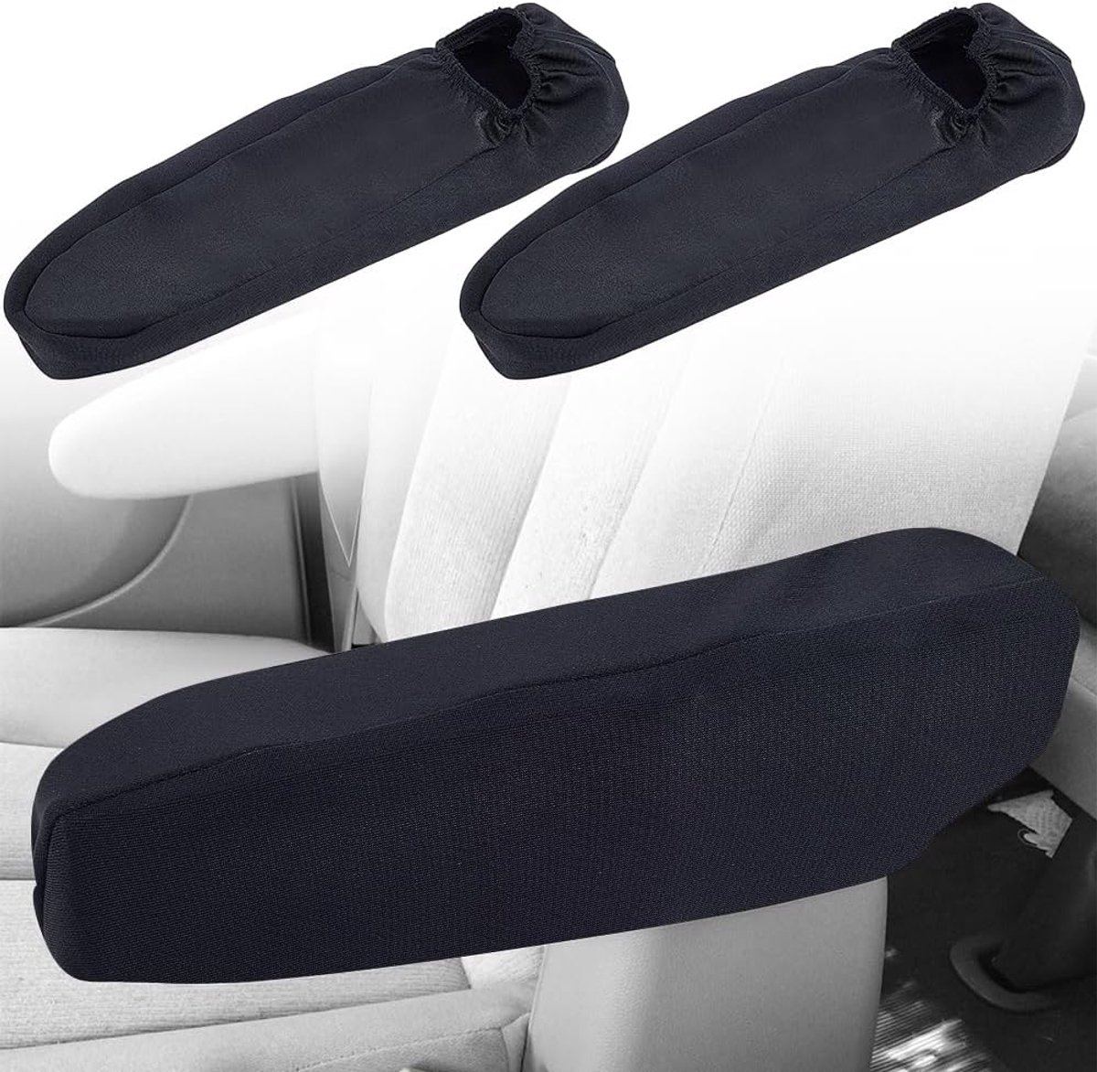SnelShoppen - 2 Stks Zwarte Auto Armsteun Cover Voorstoel - Universele Anti Kras Hoes - Comfortabel Doekmateriaal - Bescherming voor Auto Truck SUV In