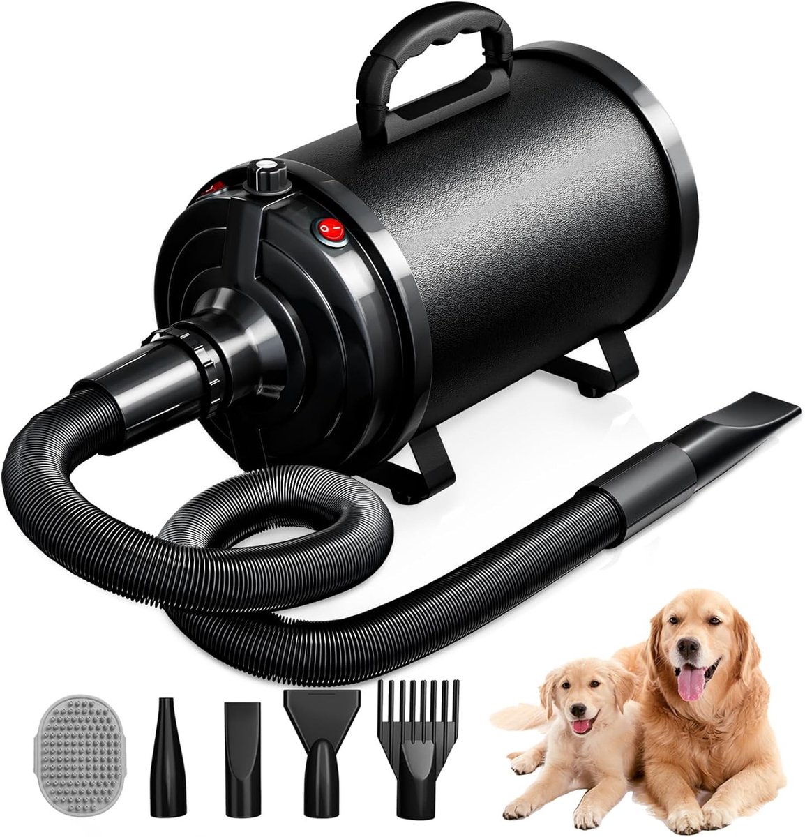 Hond Föhn - Zwart - 3200W - Geluidsarme Temperatuurverwarmer met 4 Nozzles - Voor Huisdieren